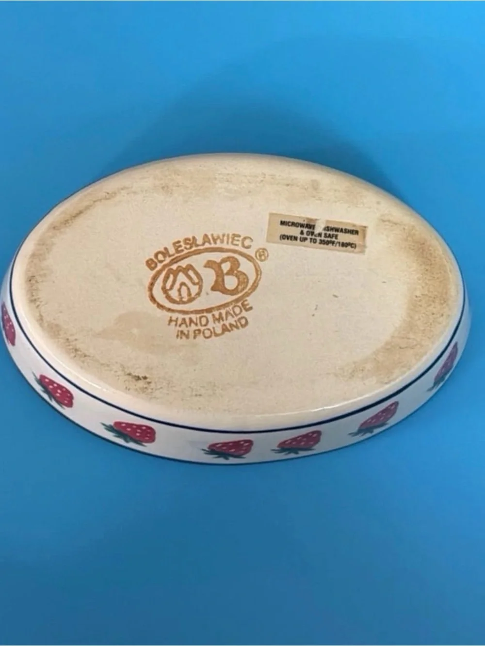 Bolestawiec Polish Pottery 6” Oval Hand-Painted “Berry Bounty” Strawberry Dish
